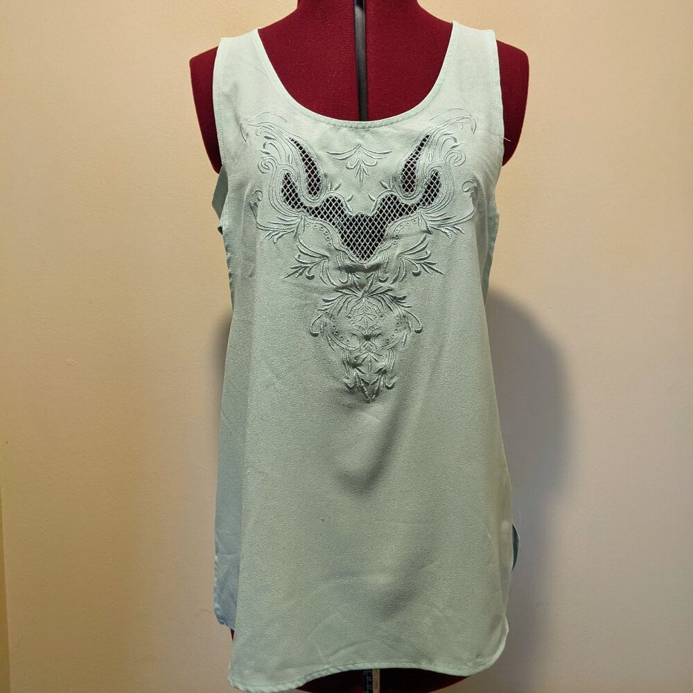 Cecico Mint Green Embroidered Cutout Tank Top Tunic – Size S